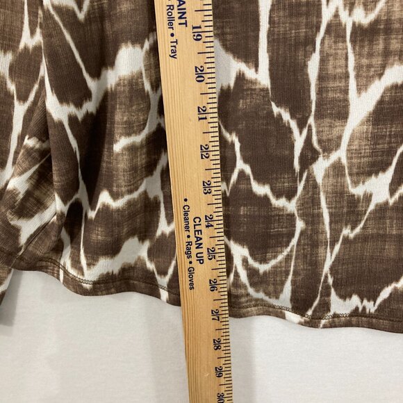 Chico's size XL/3 Brown White Soft Stretch Crew Neck Long Sleeve Pullover Top - Picture 4 of 8